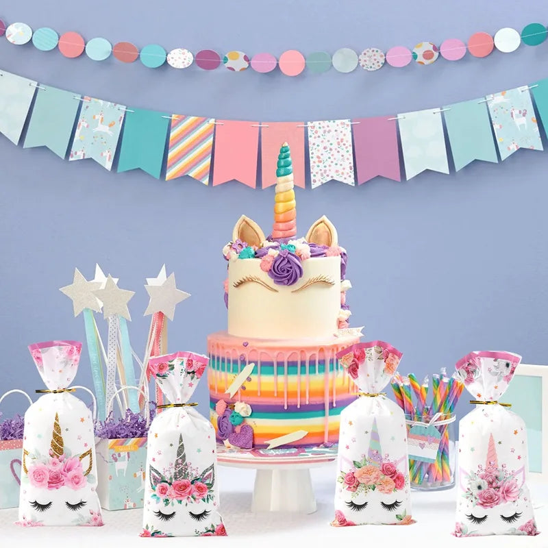 Rainbow Unicorn Handbag Candy Bag Happy 1st Birthday Party Decorations Kids Favors Gift Unicorn Box Baby Shower Girls Supplies