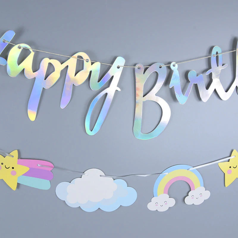 Unicorn Party Happy Birthday Paper Banner Hanging Garland Flag Unicorn Theme Kids 1st Birthday Party Decorations Baby Shower