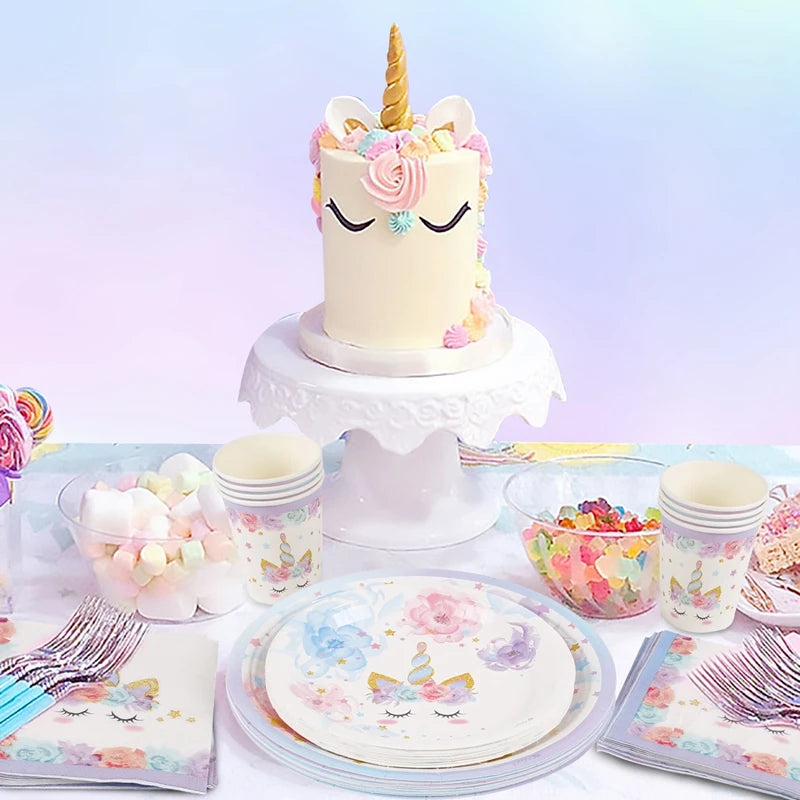 Unicorn Birthday Party Decoration Unicorn Tableware Paper Plates Cups Napkins Toys for Kids Birthday Party Baby Shower Girl