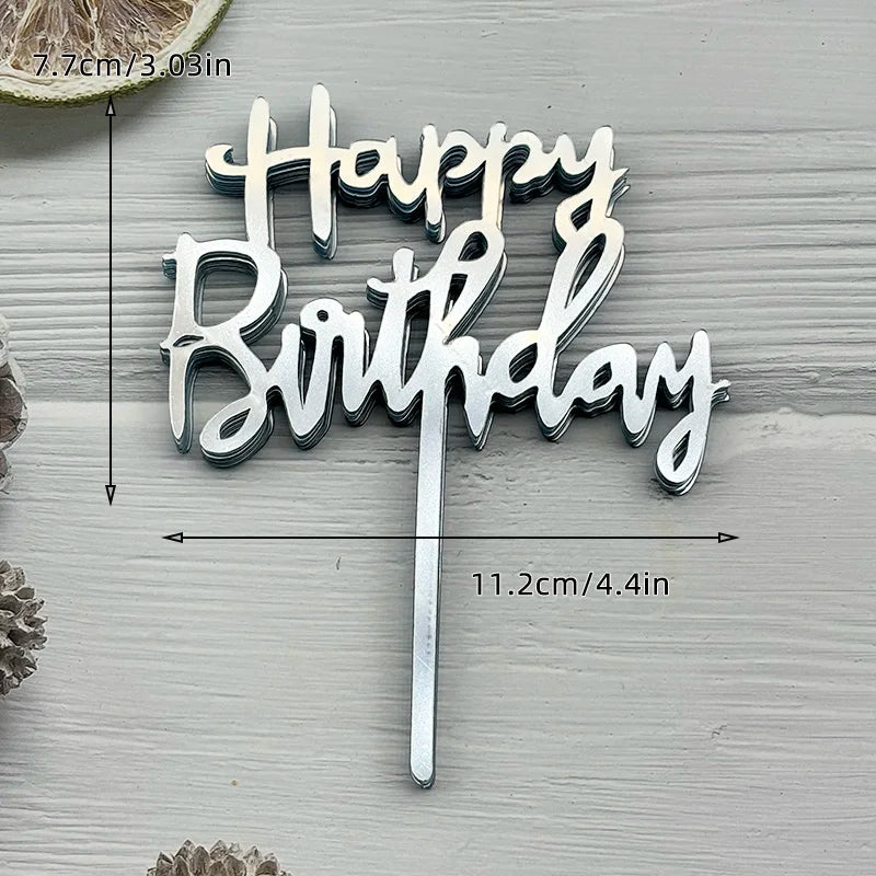 10 Pcs Acrylic Happy Birthday Cake Topper Pink Gold Silver Acrylic Kids Men Women Cake Decorations for Baby Shower Gift Supplies