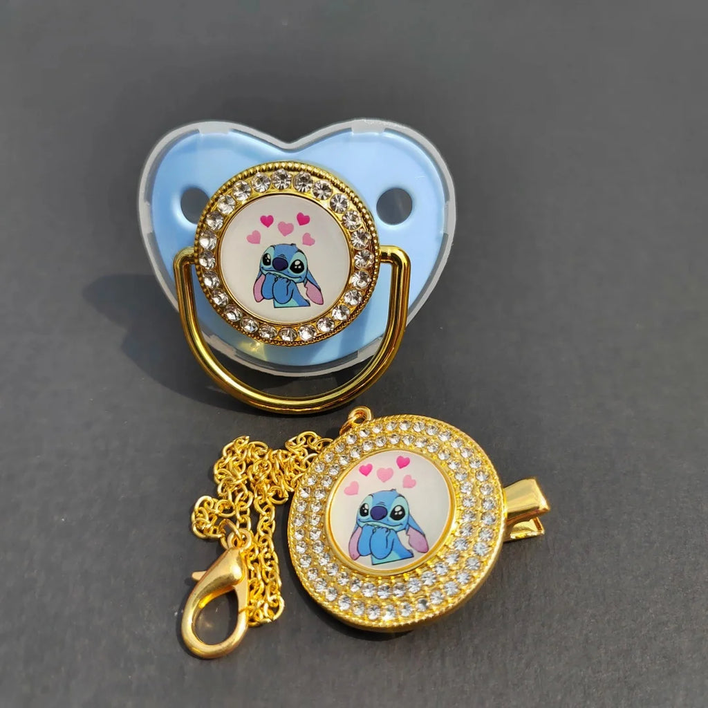 [2024 New set]0-36M Baby with dust cover silicone pacifier chain animal print Newborn tooth toy Stitch Boy Baby bath gift chupet
