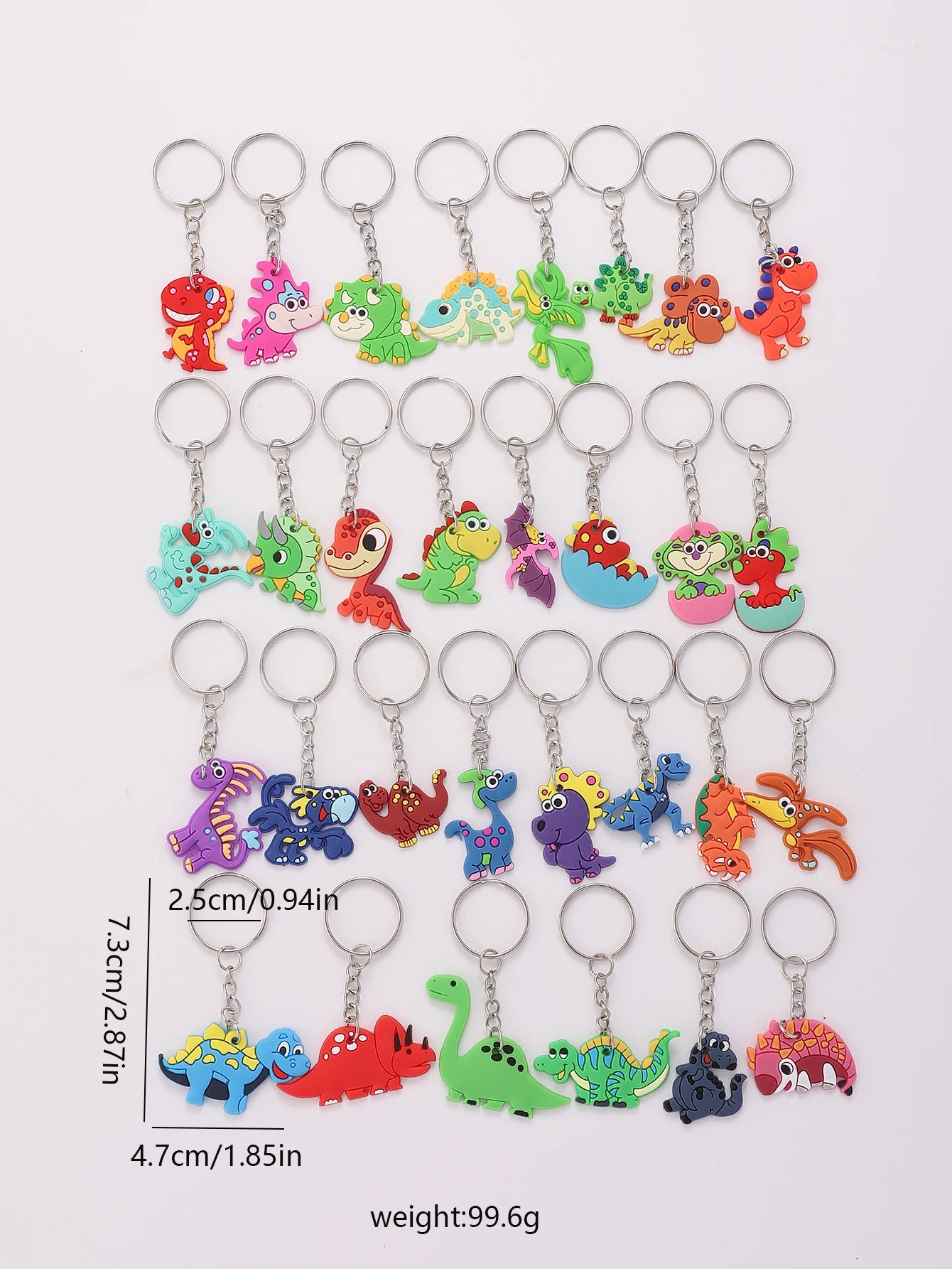 30pcs Cartoon Dinosaur Unicorn Keychain Cute Animal PVC Key Chain Ring Bag Backpack Charm Birthday Party Decor Boys Girls Gift