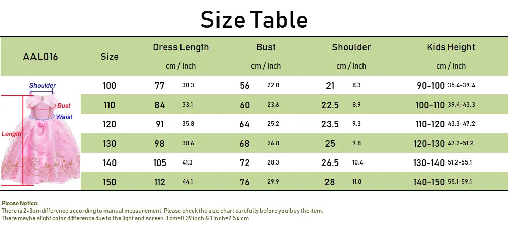 Aurora Pink Princess Dress Girl Sleeping Beauty Cosplay Costume Summer Floral Rose Print Sling Frocks 2-10 Yrs Kids Elegant Gown