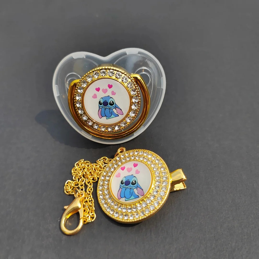 [2024 New set]0-36M Baby with dust cover silicone pacifier chain animal print Newborn tooth toy Stitch Boy Baby bath gift chupet