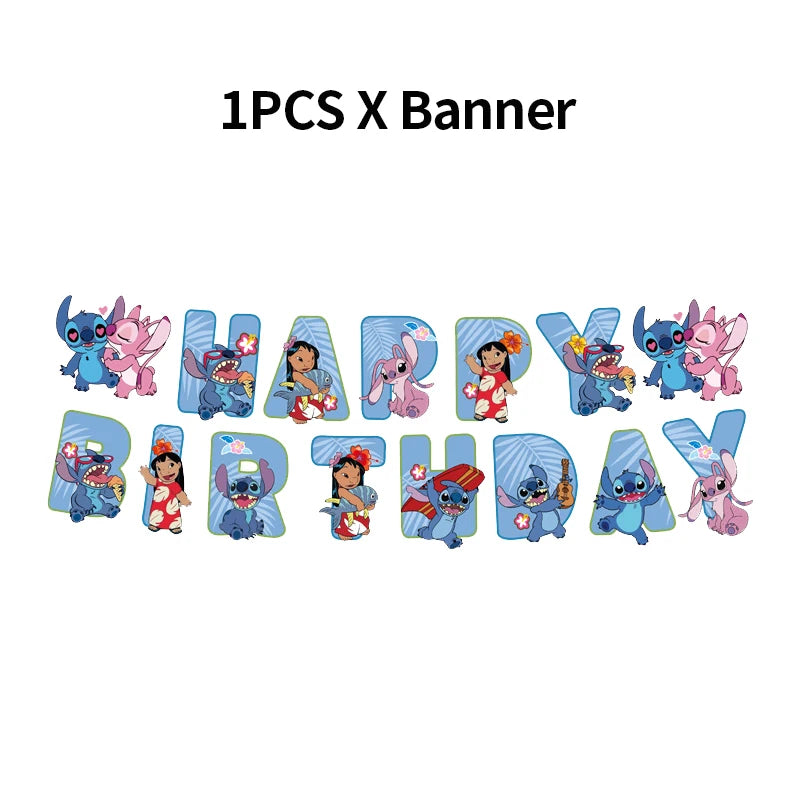 New Stitch Birthday Party Decoration Tableware Balloons Cups Plates Banner Straws Lilo And Stitch Theme Party Supplies Toy Gifts