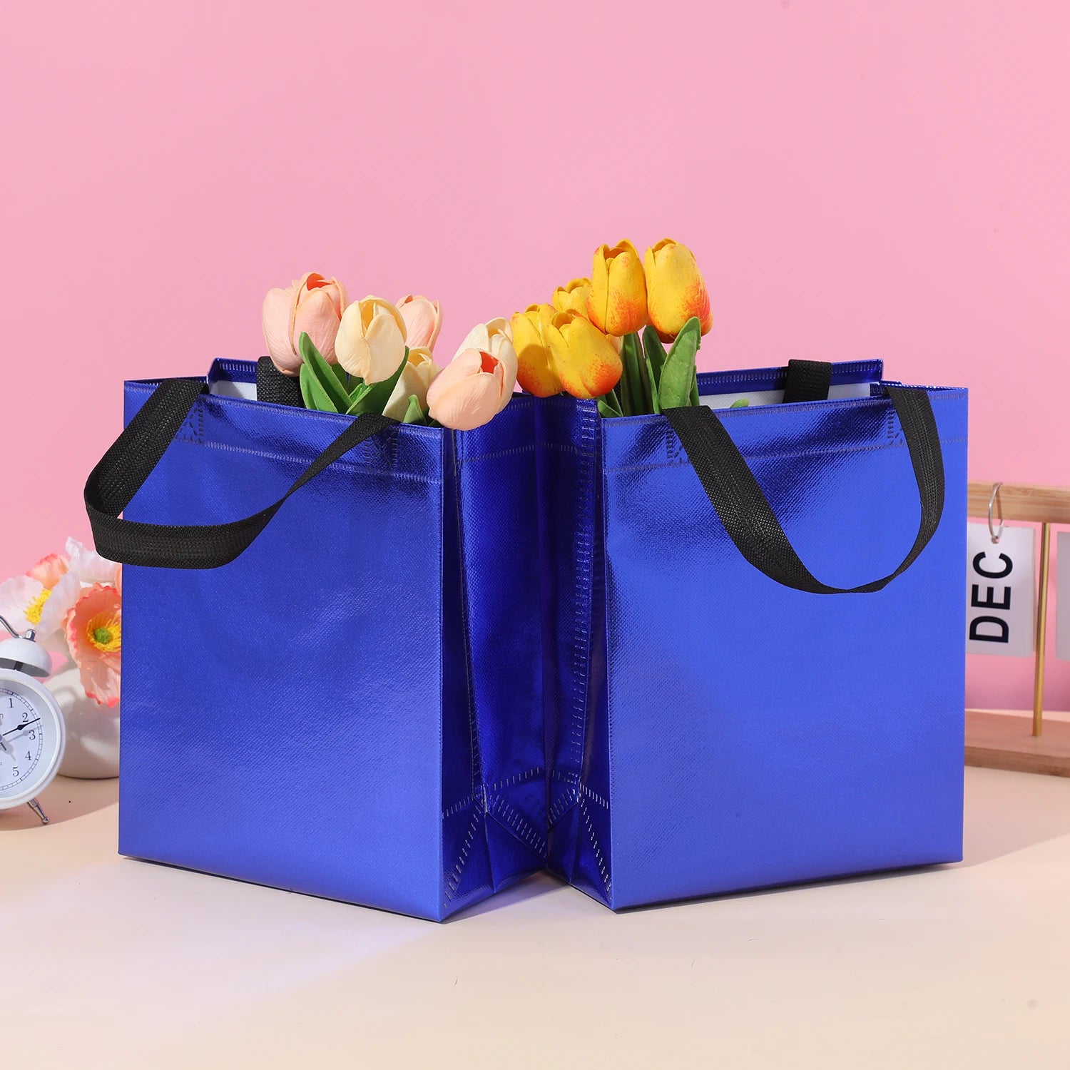 Vibrant 10-Pack Gradient Tote Bags - Laminated, Waterproof - Perfect for Parties, Shopping, and Christmas Party Gifts Packing