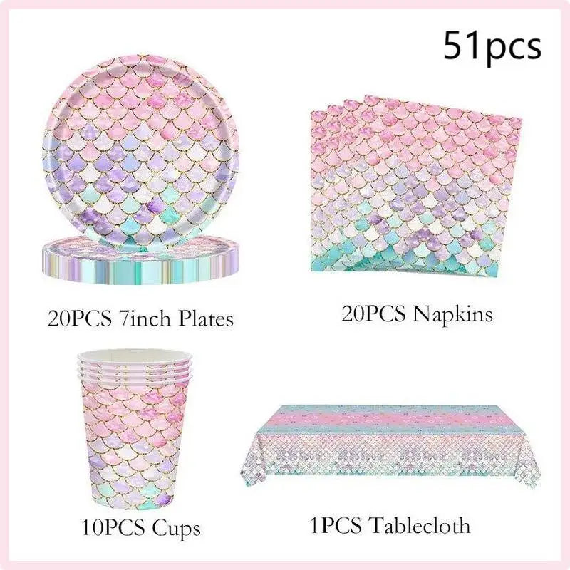 Mermaid Birthday Party Decorations Balloon Tableware Tablecloth Hanging Banner Party Decorations For Child Favors Supplies Kit
