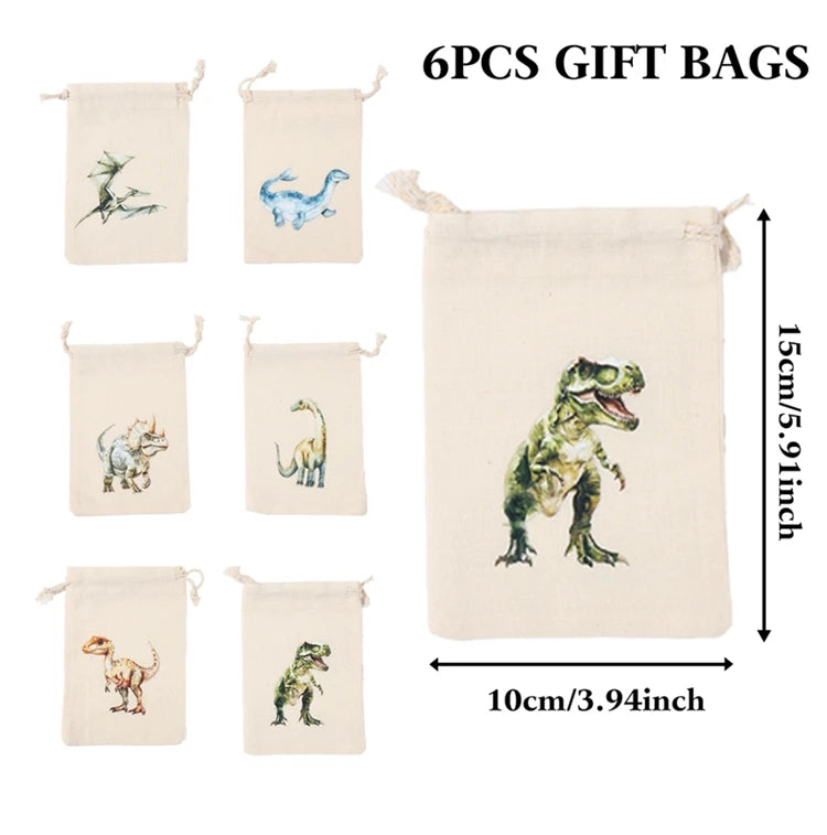 6pcs Animal Dinosaur Unicorn Cotton Linen Gift Bags Birthday Party Decor Kids Wedding Party Favor Bag Baby Shower Gift Bag