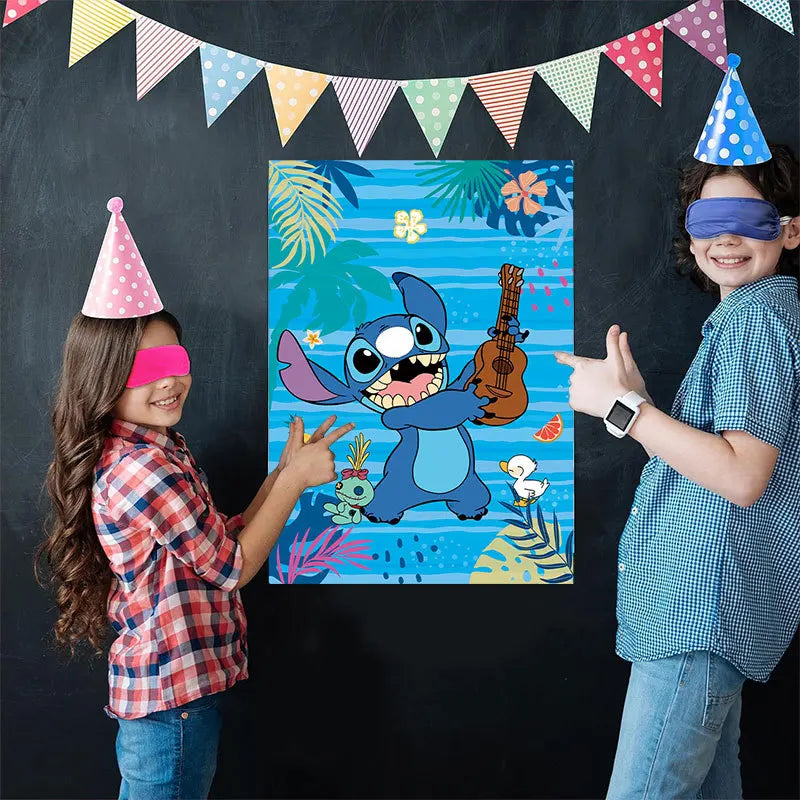 Pin The Nose on The lilo Stitch Birthday Party Game Stickers Poster Stitch Party Background Party Game Kids Favor Gifts Supplies