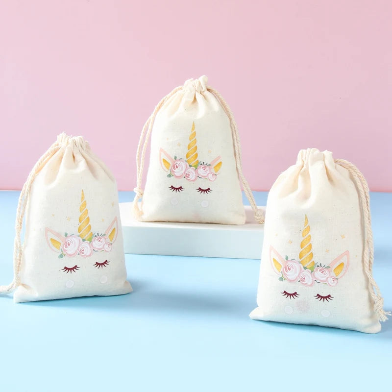 6pcs Animal Dinosaur Unicorn Cotton Linen Gift Bags Birthday Party Decor Kids Wedding Party Favor Bag Baby Shower Gift Bag