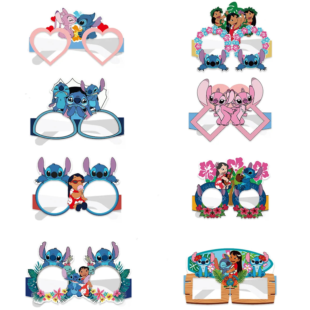 8pcs Anime Stitch Theme Party Paper Glasses Stitch Photo props Kids Boys Happy Birthday Party Decor Cartoon Mask Gift Toy