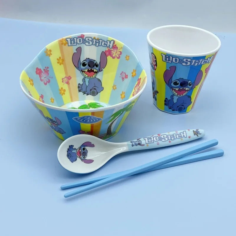 Stitch Cartoon Large Size Bowl, Spoon, Cup and Chopstick Set Cute Anti-fall and Anti-scald Children's Tableware Friend Gift
