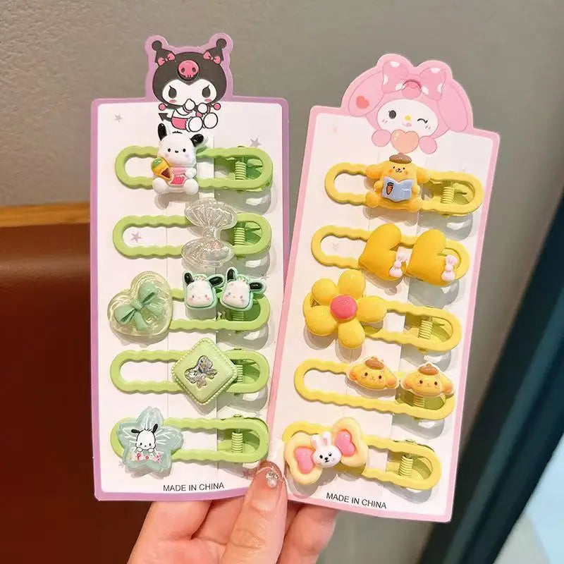 Sanrio Kids Hair Clips Set Cartoon Barrettes for Girls Soft Hairpins with 3D Charm Non-Slip Side Bangs Clips Hair Accessories