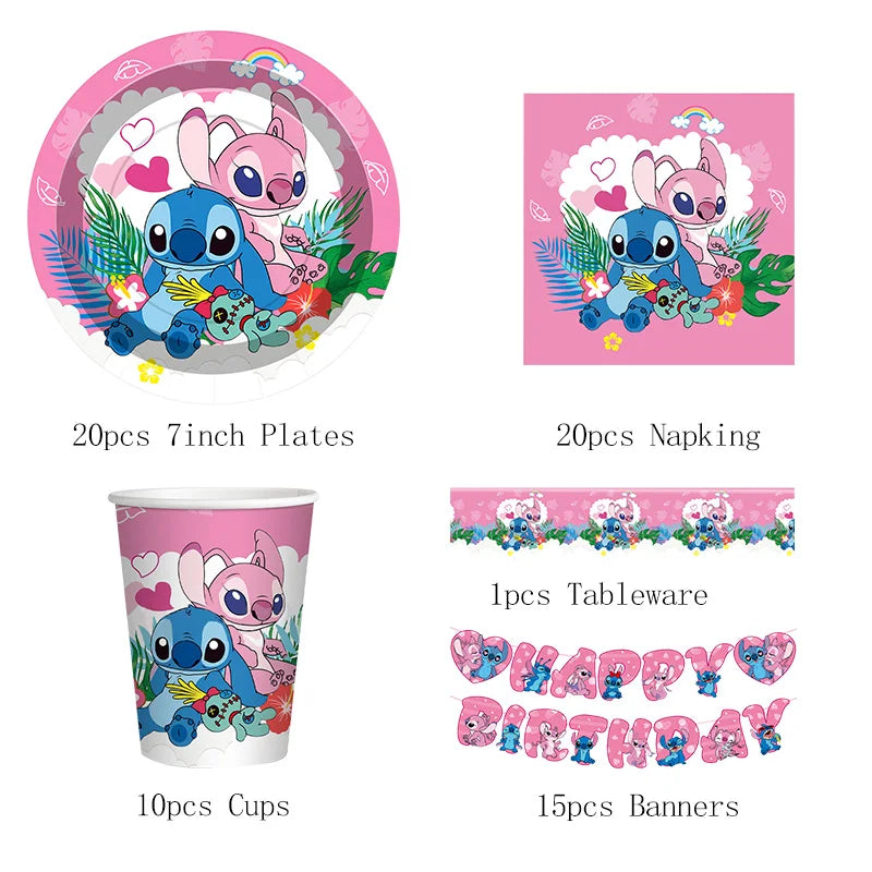 Stitch Birthday Decoration Supplies Disposable Tableware Kit Lilo and Stitch Birthday Party Cups Plates Tablecloth Supplies
