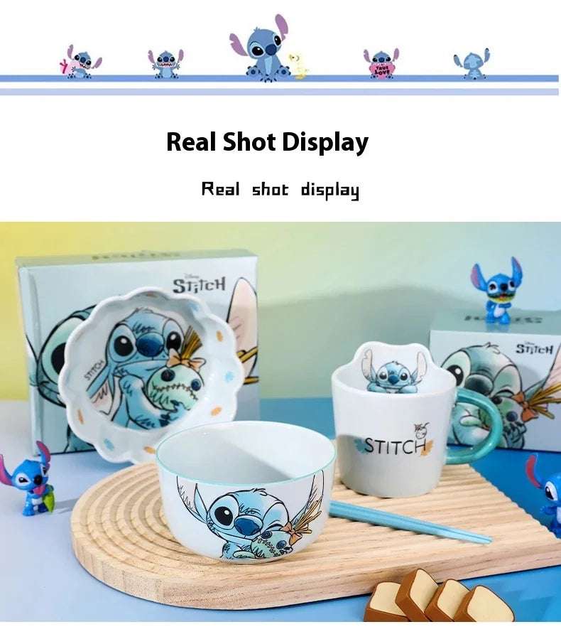 Stitch Salad Bowl Dinner Plates Household Ceramic Plate Cute Styling Rice Bowl Resistant Tableware Kid Water Cup Coffee Mug Gift