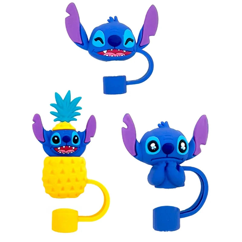 MINISO 10mm Straw Cap Stitch Kawaii Cute Student Anime Cartoon Cups Straw Sleeves Dust Plug Decorations Toys Boys Girls Gifts