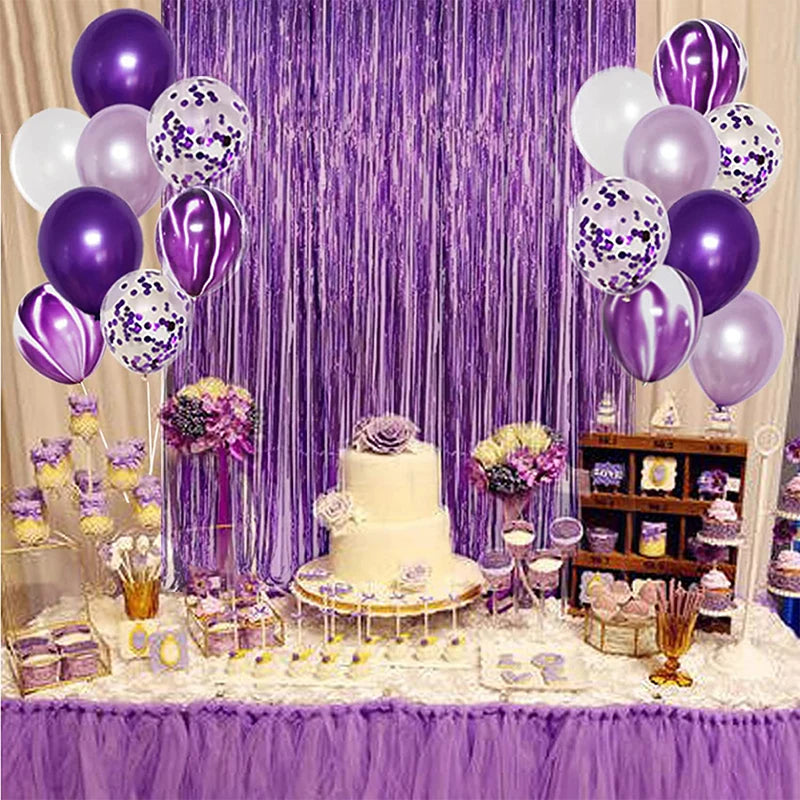 Purple Happy Birthday Banner Party Decorations Purple White Balloons Garlands Lavender Mermaid Birthday Themed Party Streamers
