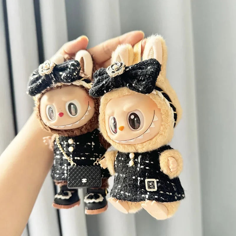 Cute 17cm Labubu Idol Doll Outfit Camellia Dress Bag Shoes Set The Monster Sitting Party Collection Mini DIY