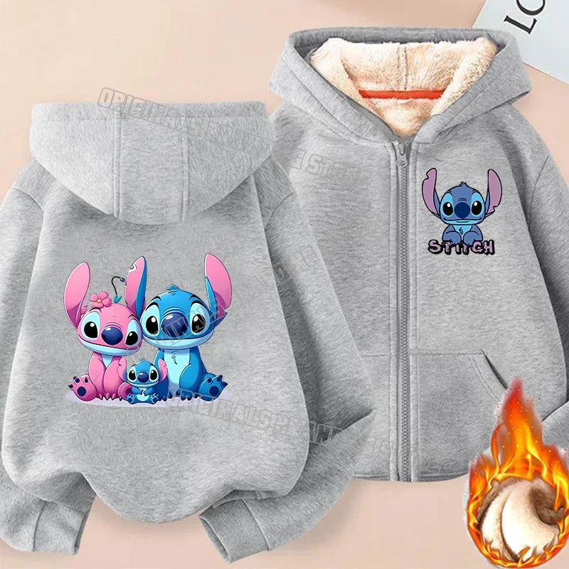 Stitch Zipper Hoodie Sweatshirt Girl Winter Keep Warm Jacket Women Oversized Thick Kawaii Streetwear Casual Hoody Coat Tops Gift