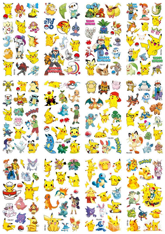 12pcs/bag Pokemon Tattoo Stickers Waterproof Cute Pikachu Sticker Funny Cartoon Kids Girls Christmas Birthday Gift reward Toy