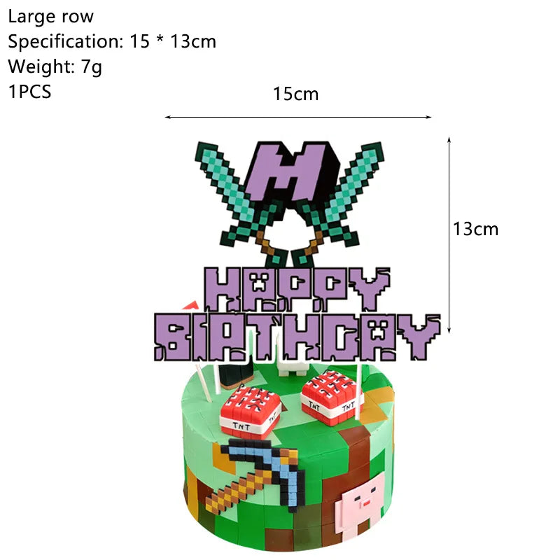Miner Crafting Pixel Video Game Party Decor Disposable Tableware Backdrop For Kids Party Supplies Cup Plate Banner Toy Gifts