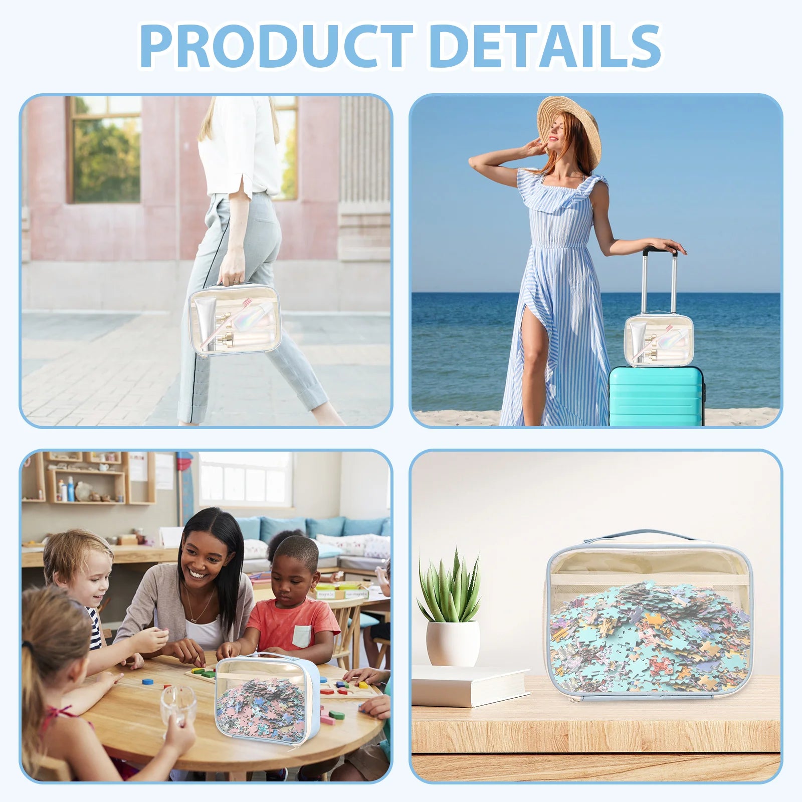 4 Pcs Toy Storage Bag with Top Handle and Zipper Large Capacity Board Game Storage Reusable Toy Organizer Bag for Board Games