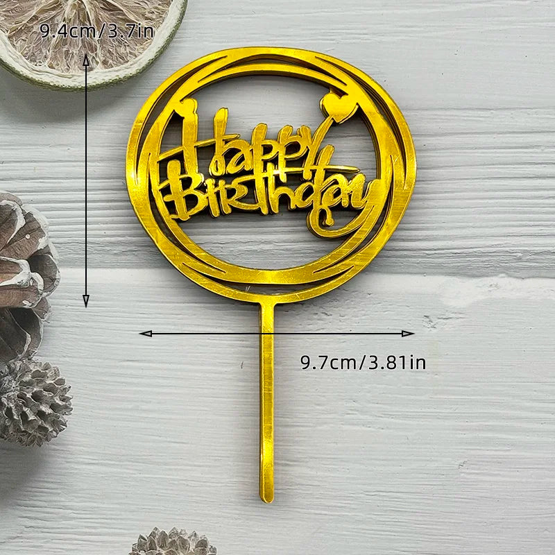 10 Pcs Acrylic Happy Birthday Cake Topper Pink Gold Silver Acrylic Kids Men Women Cake Decorations for Baby Shower Gift Supplies