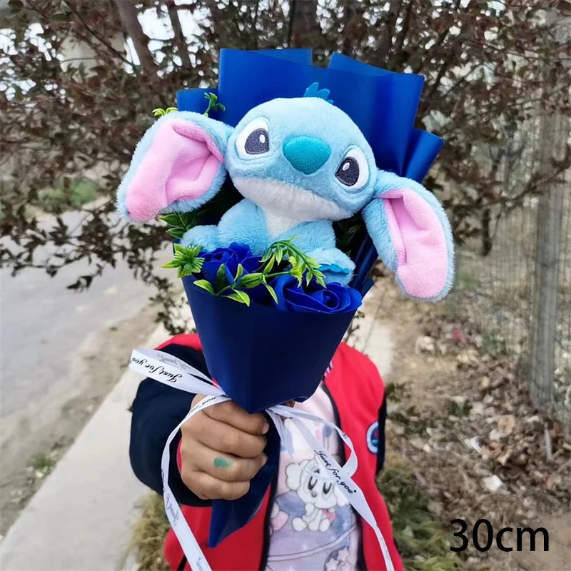 Lilo&Stitch Plush Bouquet Toy Christmas Gift Purple Blue Stuffed Rose Flower Soft Cute Cartoon Doll Valentine Graduation Gifts