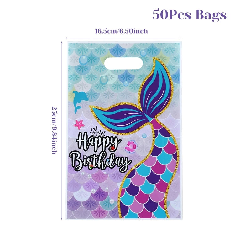 Mermaid Tote Bag Under The Sea Theme Little Mermaid Happy One Birthday Party Decorations Kids Candy Cookie Handbag Baby Shower