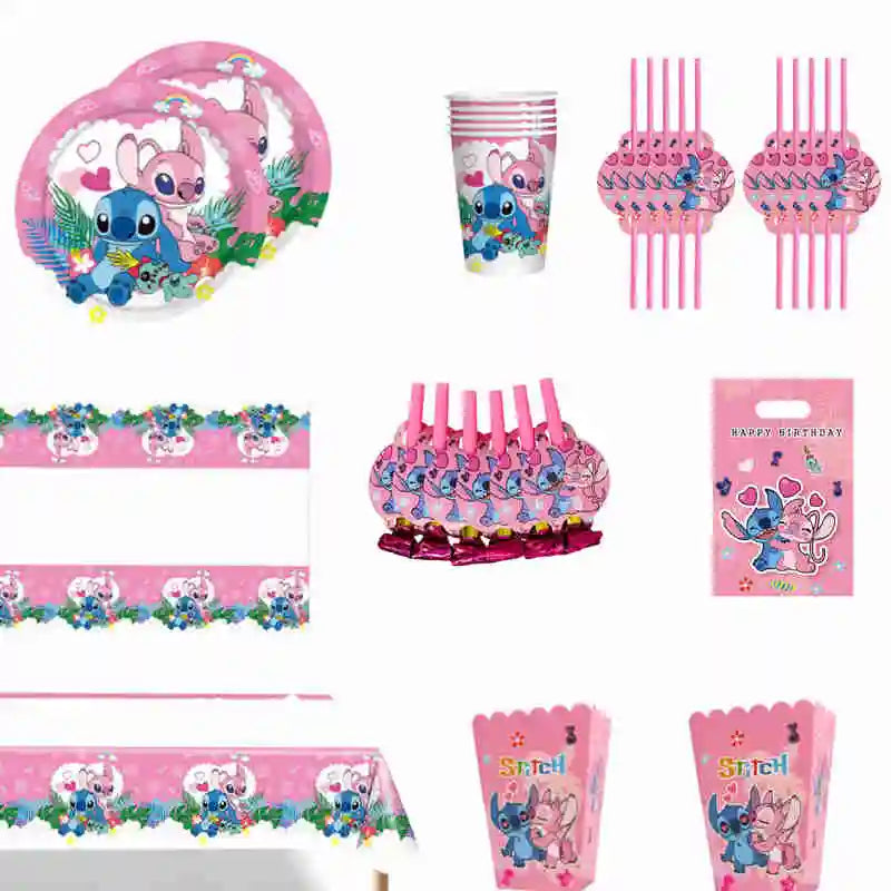 Stitch Birthday Party Supplies Stitch Tableware Set Balloons Backdrop Banner Plates Napkins Tablecloth Birthday Theme Stitch