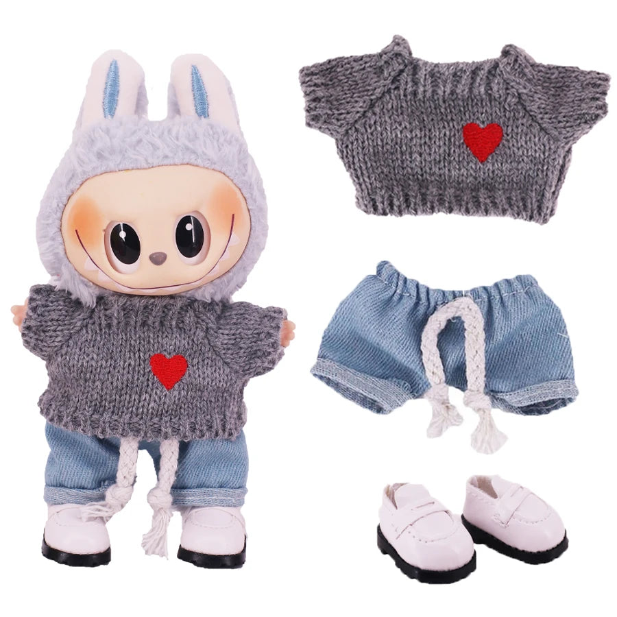 Doll Sweater Pants Shoes set For labubu Clothes 17 cm Doll Accessories,Toys For Girls,Christmas Festival Birthday Present