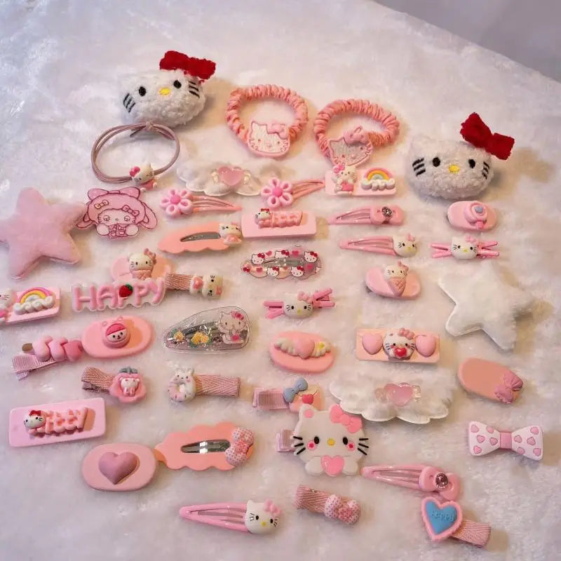 19Pcs Suit Hello Kitty Hair Clip Hairpin for Girls Children's Cinnamoroll Hello Kitty Accessories Hairpin Bb Clip Girls Gifts