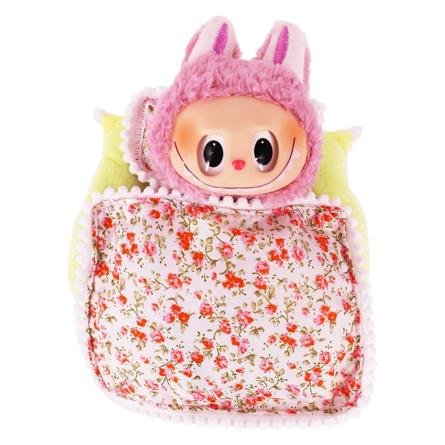 17cm Mini Doll's Accessories Set For Labubu Doll Pop 3Pcs/Set Bed+Quilt+Pillow Pajamas Sleeping Bag Dollhouse Gift,Girl's Toys