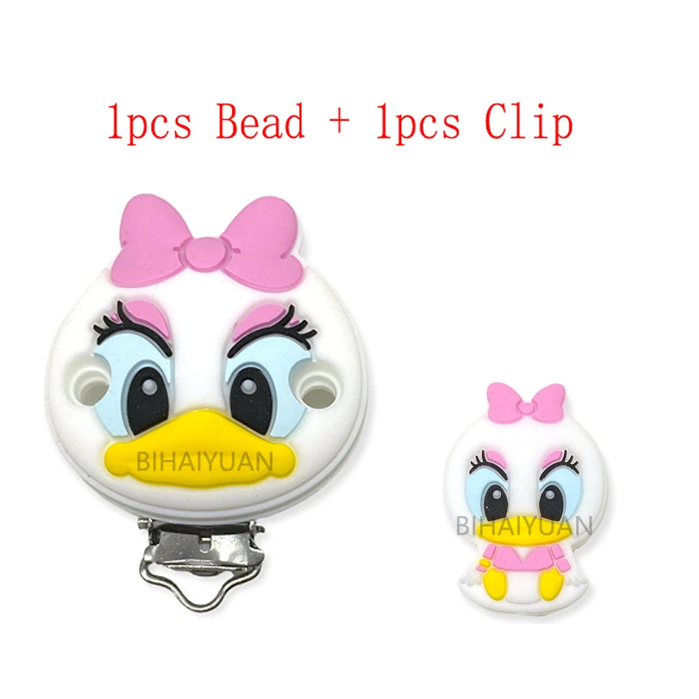 2pcs one set Moana Simba Dumbo marie cat Stitch 101dog Silicone clip Focal Beads Pacifier Chain Clips Toy Jewelry Accessories