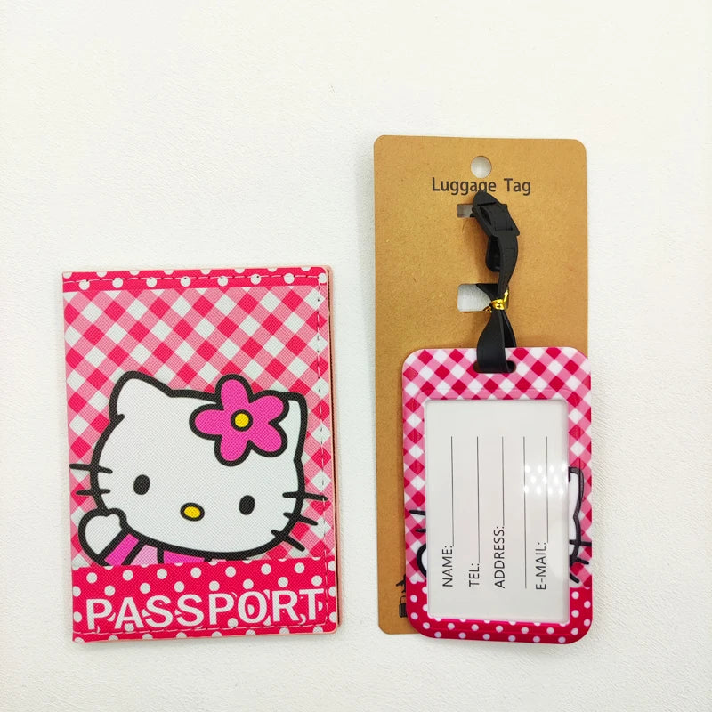 1Set Hello Kitty Passport Cover and Luggage Tags Travel Passport Holder Baggage Tag Girls Business ID Card Holder Luggage Label