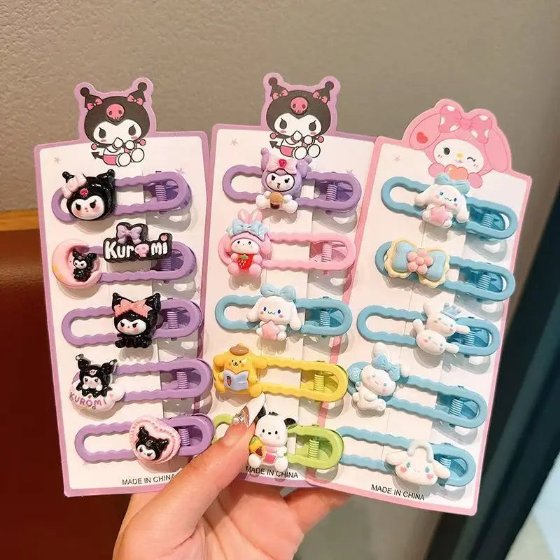 Sanrio Kids Hair Clips Set Cartoon Barrettes for Girls Soft Hairpins with 3D Charm Non-Slip Side Bangs Clips Hair Accessories