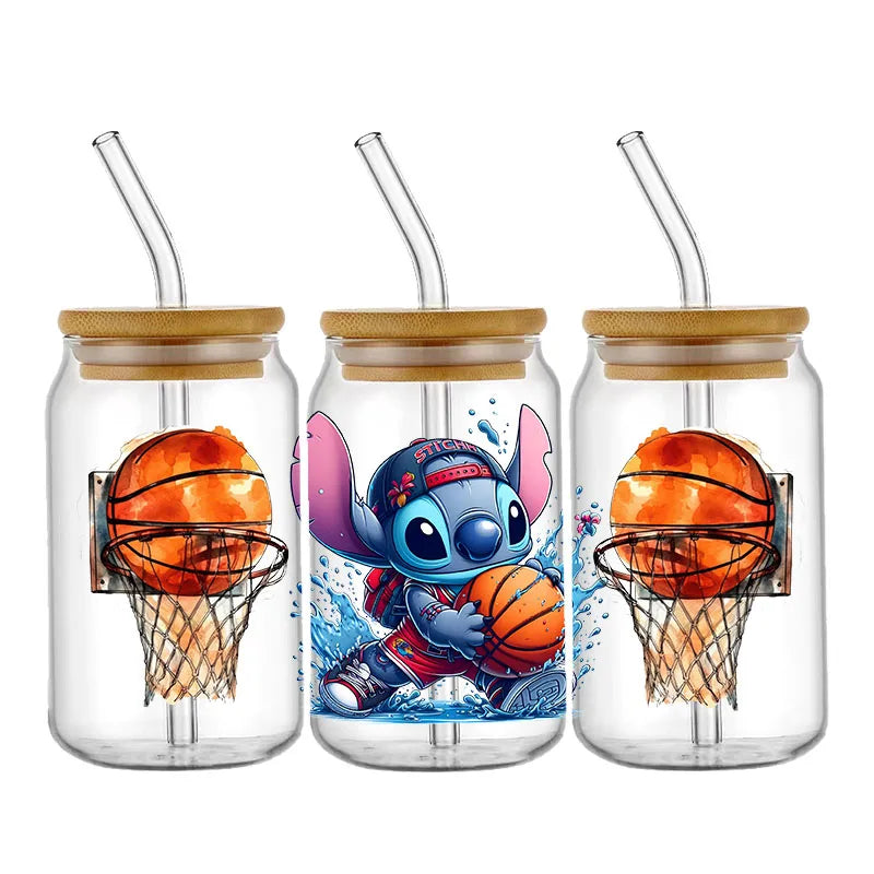 Stitch Sport Design Basketbal Pattern UV DTF Transfer Sticker Waterproof Transfers Decals For 16oz Glass Cup Wrap Stickers