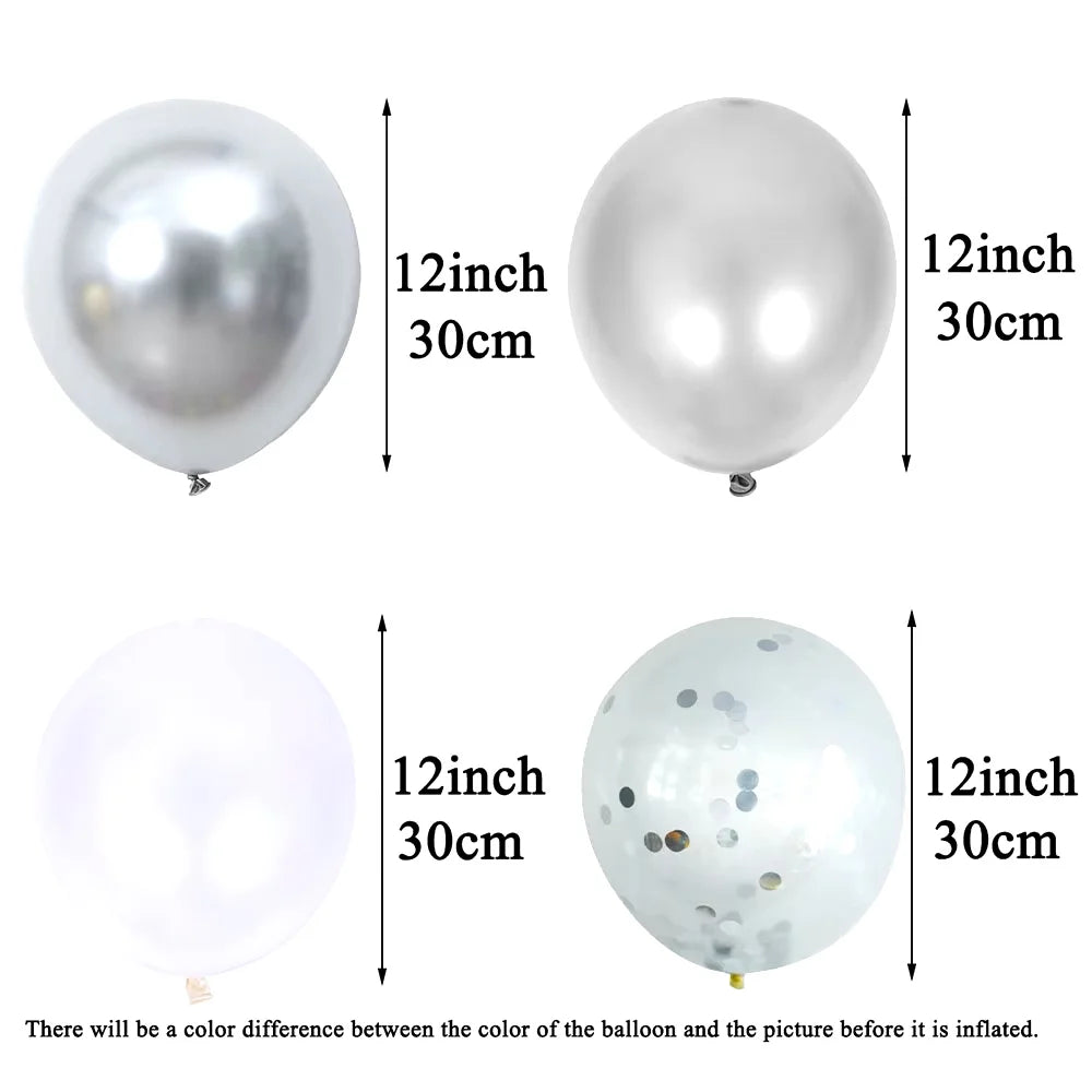 40pcs 12inch Silver Mixed Confetti Latex Balloons Boy Girl Birthday Adult Woman Man Party Decorations Graduation New Year Decor