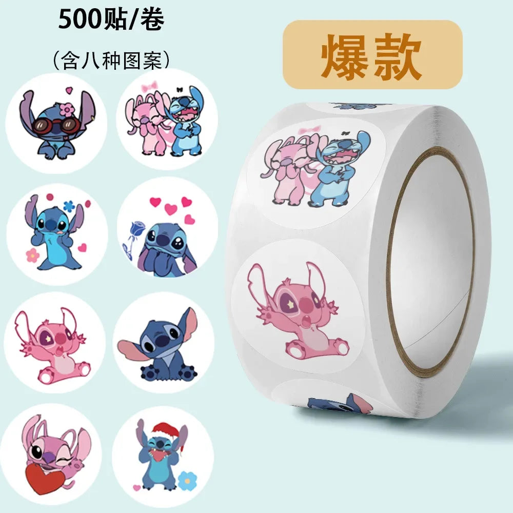 500pcs/roll Stitch Sealing Stickers Cute Angel Round Sticker Envelop Diary Diy Decoration Label Birthday Gifts