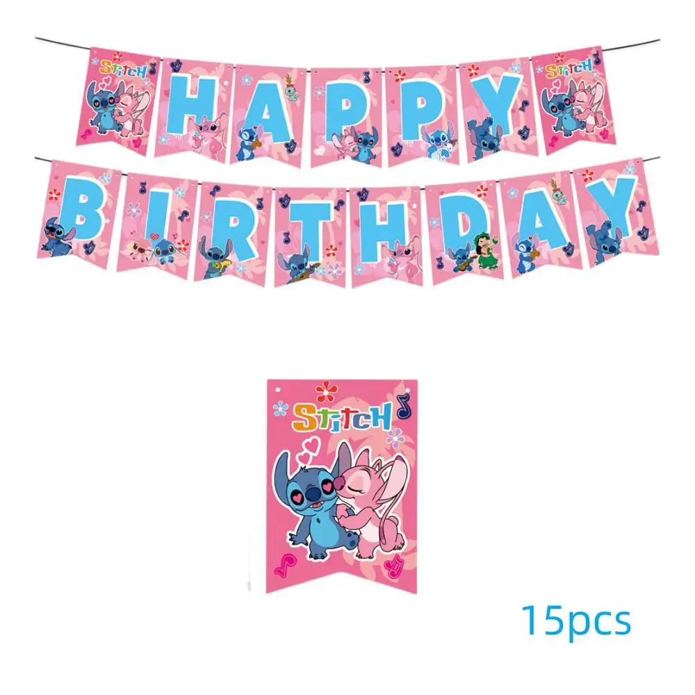 New Lilo&Stitch Birthday Party Supplies Baby Shower Girl's Favorite Digital Cartoon Balloon Set Backdrop Holiday DIY Decoration