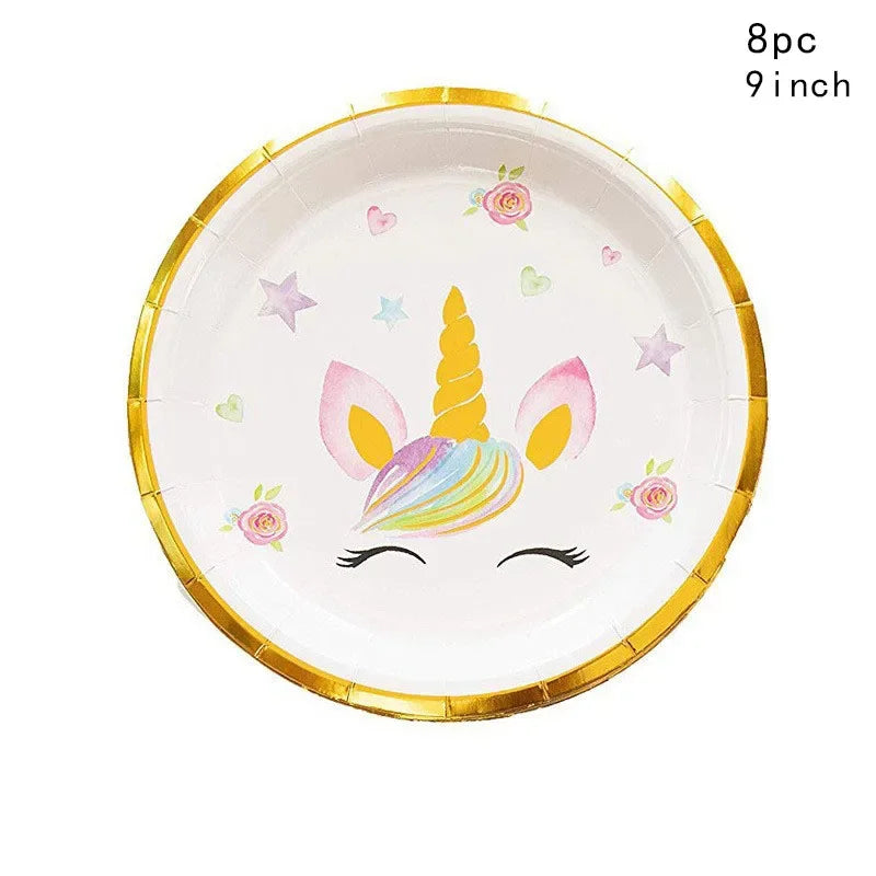 Unicorn Disposable Tableware Unicorn Party Supplies Paper Plates Napkins Happy Unicorn Birthday Party Decor Rainbow Horse Girl