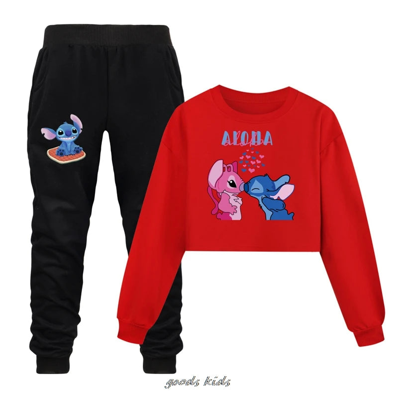 Lilo And Stitch Kids Loose Clothing Boys Long Sleeve Children's Sport Suits Hoodies Tops+Pants Sets Costume Birthday Suit