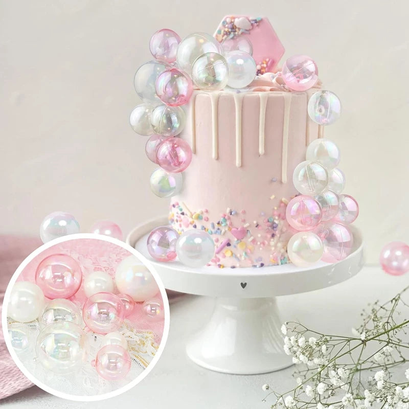 33pcs Colorful Ball Cake Topper Pearl Shape Cupcake Insert Topper for Kids Unicorn Mermaid Birthday Party Decoration Baby Shower