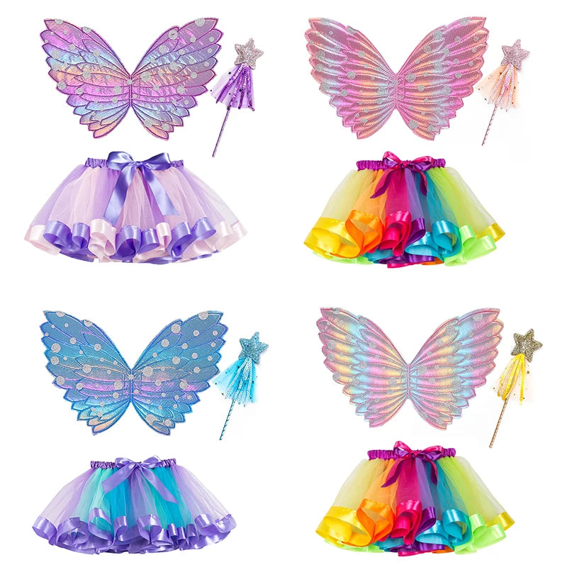 Tutu Skirt Girls Wing Summer Girl Princess Mini Pettiskirt Party Dance Rainbow Tulle Colorful Skirts Halloween Cosplay Clothing