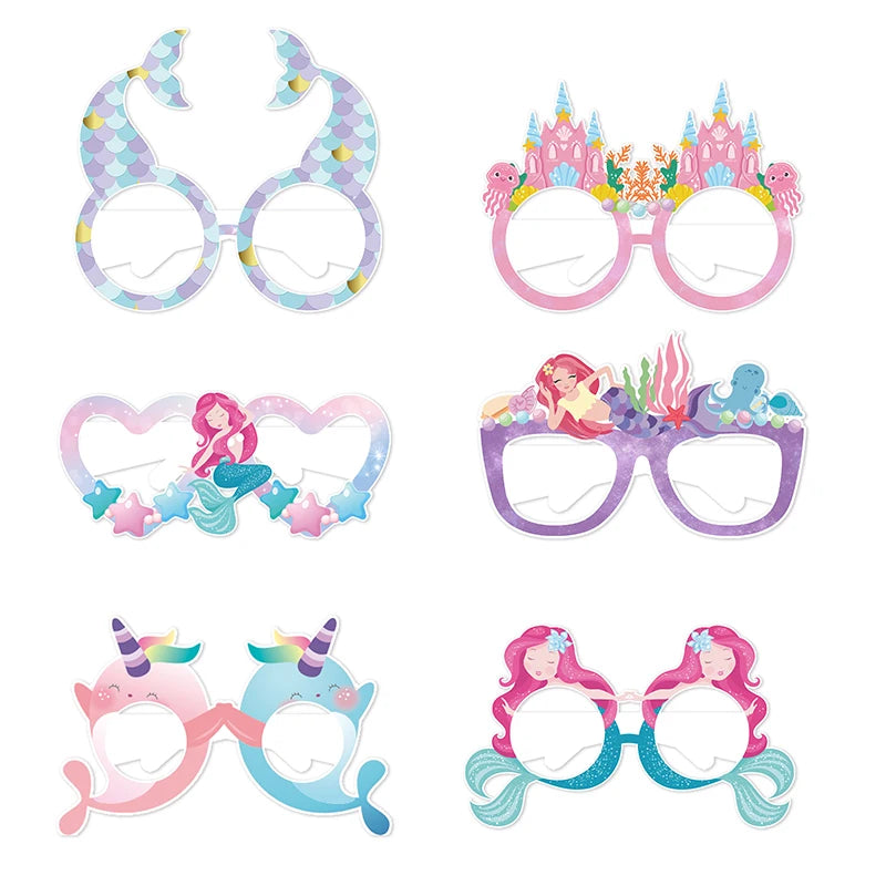 12pcs Mermaid Party Decoration Mermaid Themed Paper Eyeglasses Summer Beach Photo Booth Props for girl Birthday Party Dress Up