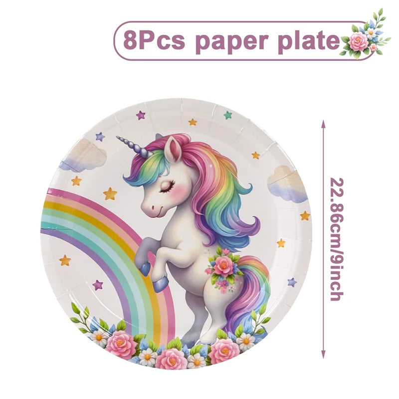Rainbow Unicorn Disposable Tableware Happy 1st Birthday Party Decorations Kids Unicorn Theme Wedding Baby Shower Girls Supplies