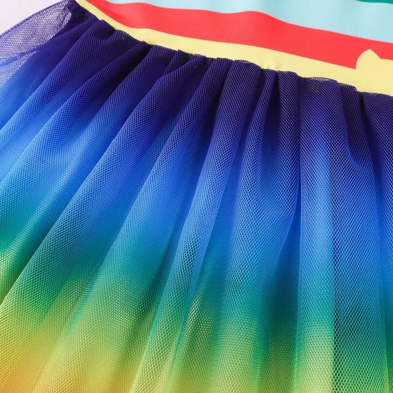 Gabby Cats Baby Girls Summer Gabby's Dollhouse Dress Rainbow stripe Kids Cosplay Princess Toddler Birthday Party Dresses+wig