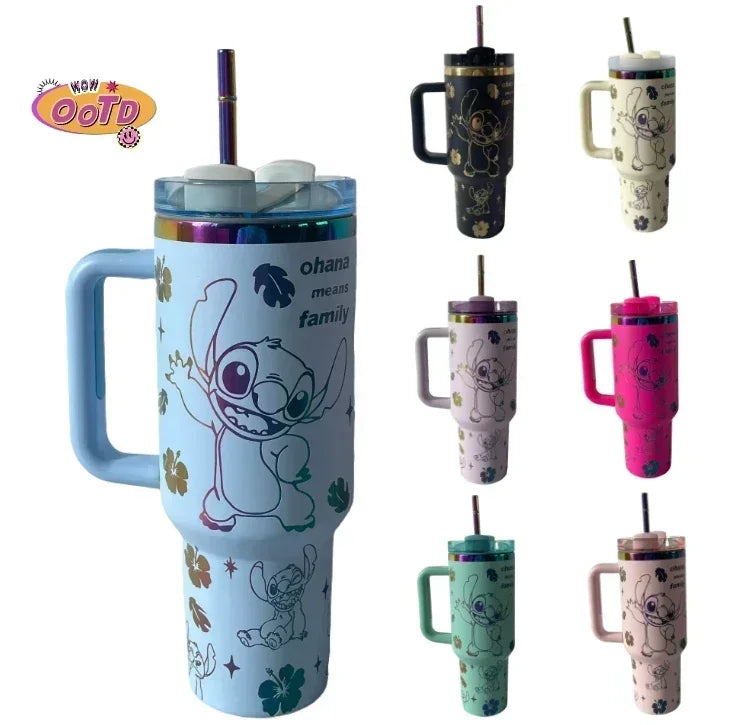 Thermal Coffee Stitch Cup with Straw Stainless Steel Vacuum Insulated Tumbler 40oz Thermal Iced Travel Cup for Outdoor