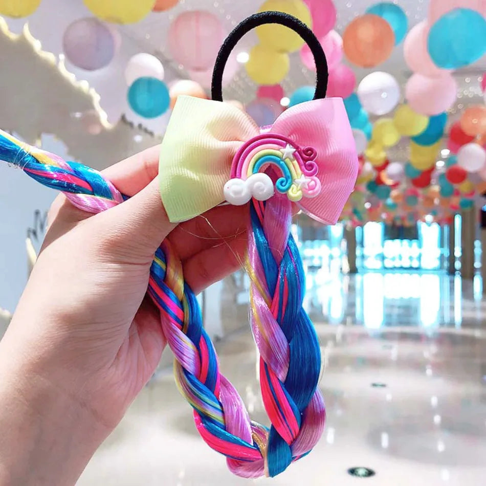 Princess Braid Unicorn Rainbow Hairpiece Cosplay Braided Wigs for Elsa Dress Up Set for Toddler Girls Party Wedding Birthday