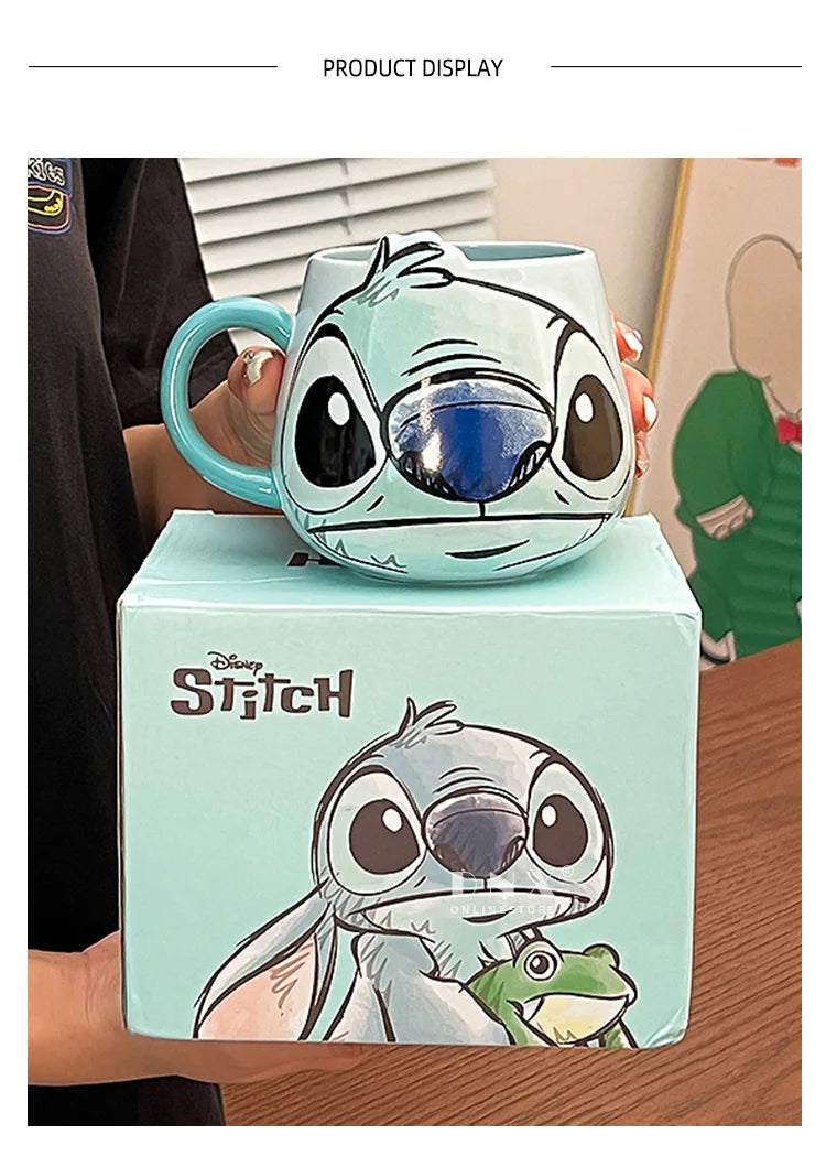 Miniso Stitch Coffee Cup Cartoon Mug Ceramic Cup Kawaii Home Furnishings Milk Cup Cute Holiday Birthday Gifts for Boys and Girls